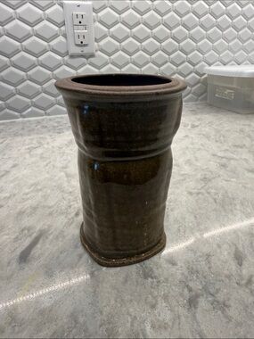 Glazed Ceramic Vase in Deep Olive Green